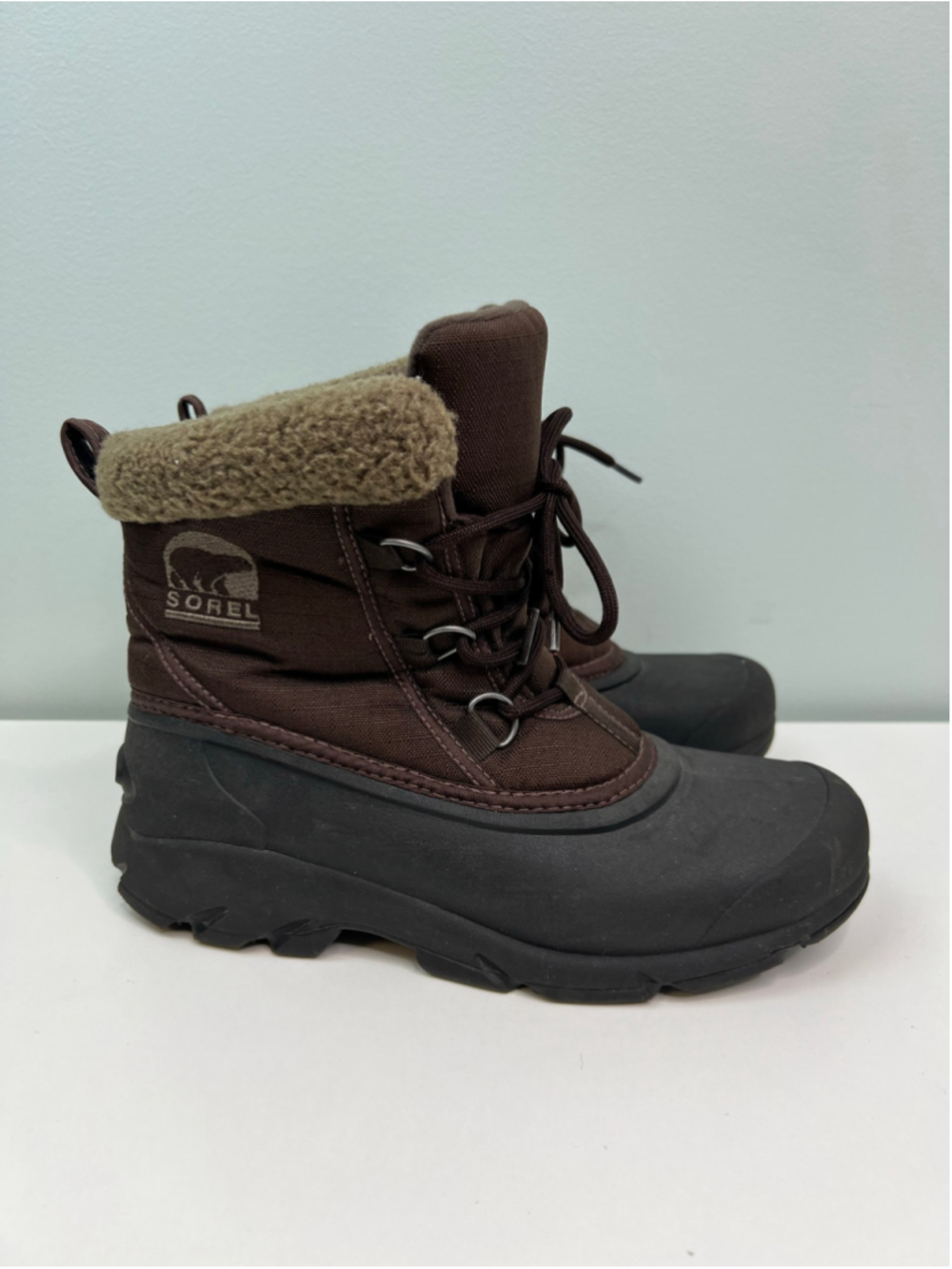 Sorel Boots Brown Black Mens Size 8 Fur Lined Thinsulate Warm Winter